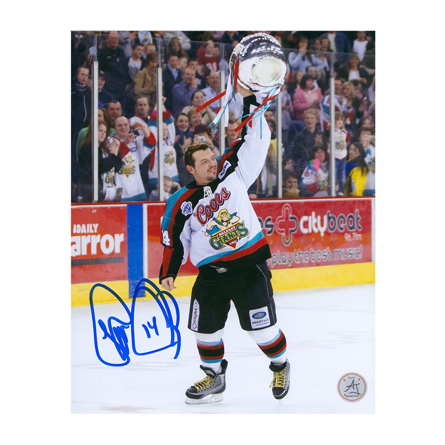 AJ Sports | Theo Fleury Signed Belfast Giants Hockey Champion 8x10 Photo
