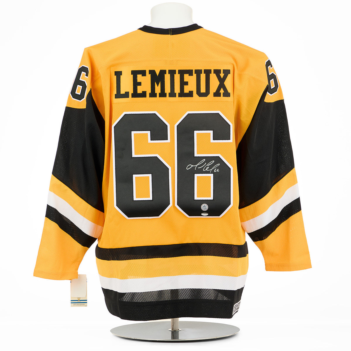 AJ Sports Mario Lemieux Signed Pittsburgh Penguins Yellow Rookie