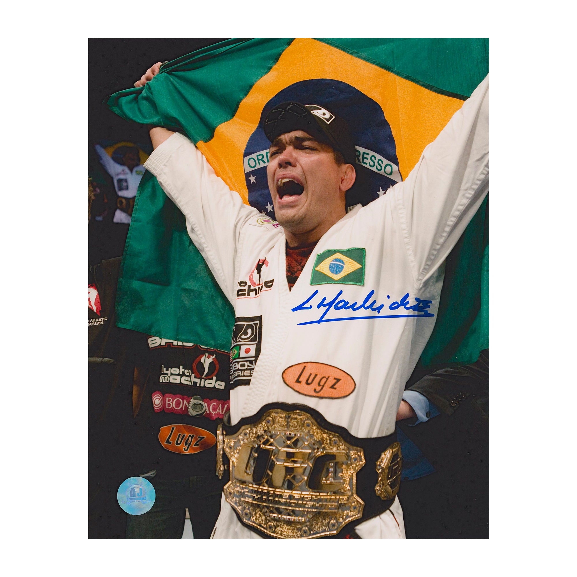 AJ Sports | Lyoto Machida Autographed UFC Championship Belt 8x10 Photo