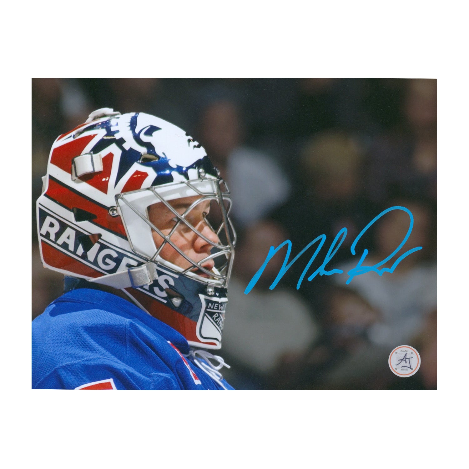 AJ Sports | Mike Richter Autographed New York Rangers Mask Close-Up 8x10 Photo