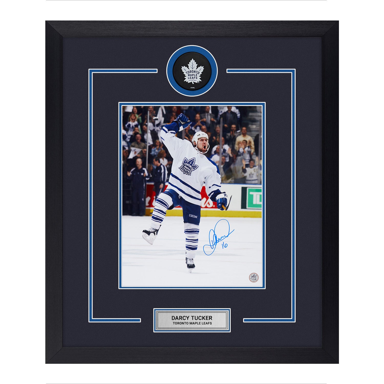 AJ Sports | Darcy Tucker Signed Toronto Maple Leafs Puck Logo