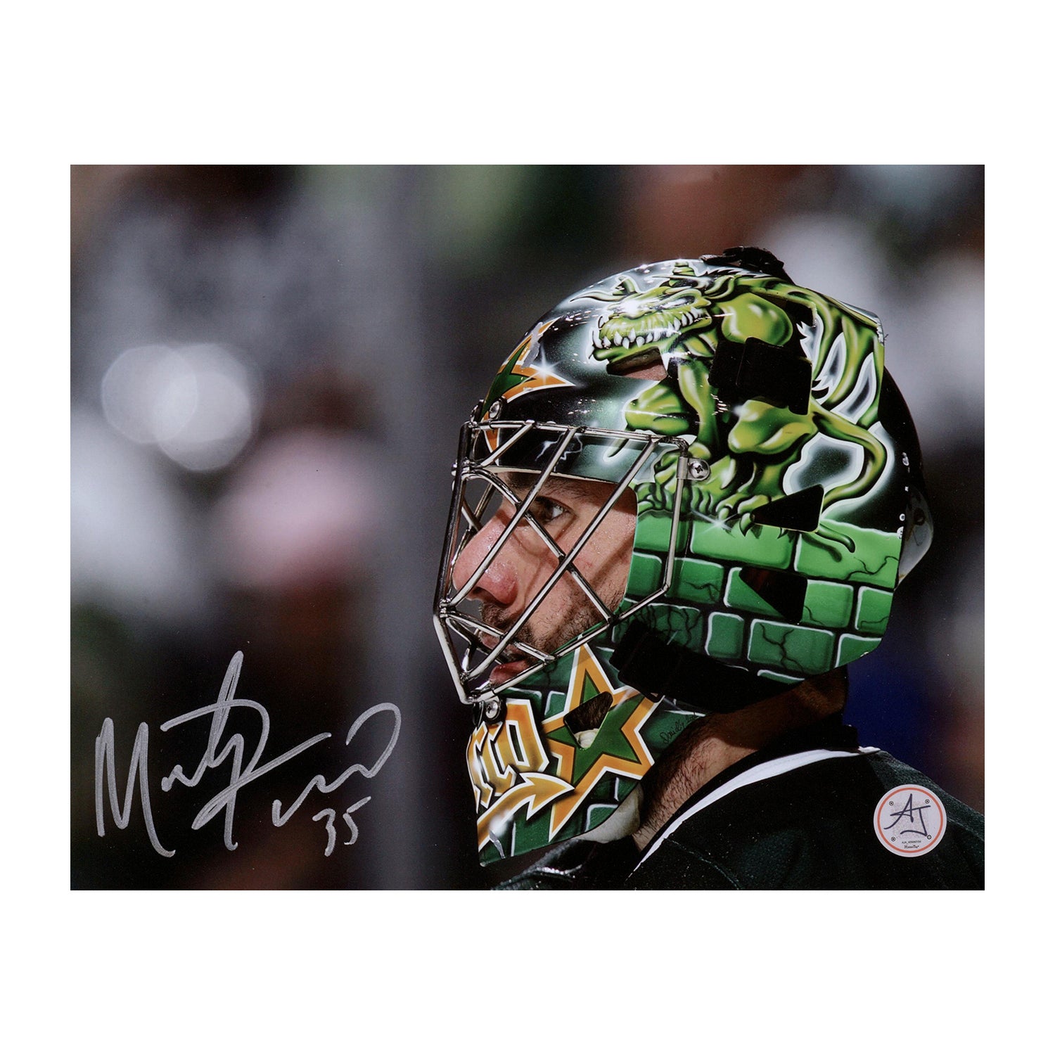 AJ Sports | Marty Turco Signed Dallas Stars Mask Close-Up 8x10 Photo