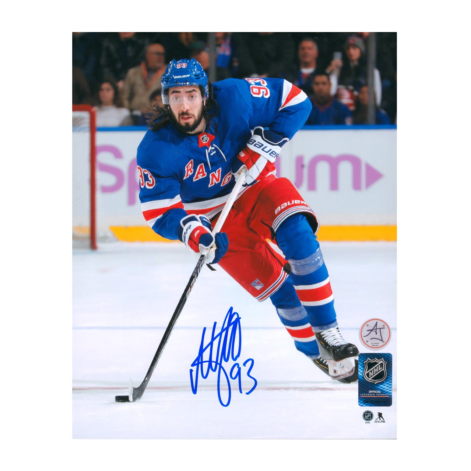 AJ Sports | Mika Zibanejad Autographed New York Rangers Puck Rush 8x10 Photo