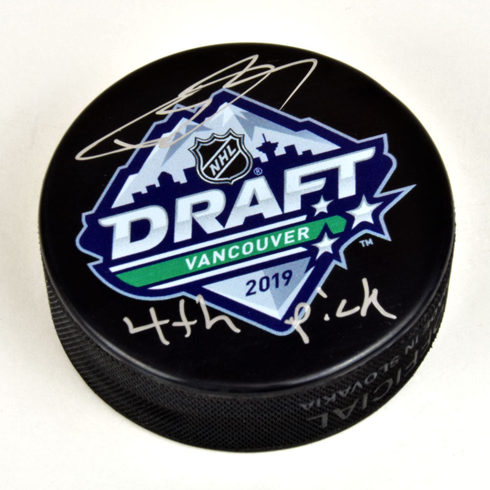 Bowen Byram 2019 NHL Draft Day Autographed Hockey Puck with 4th Pick | AJ Sports.