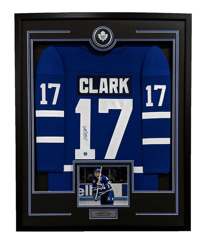 Wendel Clark Autographed Toronto Maple Leafs 36x44 Framed Jersey Display | AJ Sports.
