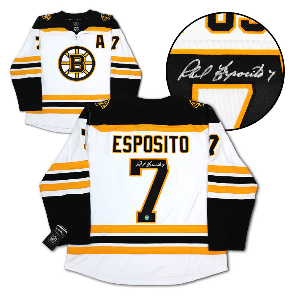 Phil Esposito Boston Bruins Signed White Fanatics Jersey | AJ Sports.