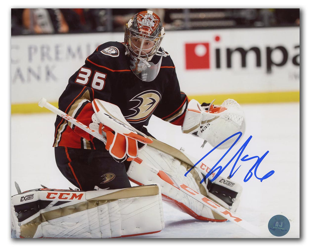 John Gibson Anaheim Ducks Autographed Goalie Action 8x10 Photo | AJ Sports.