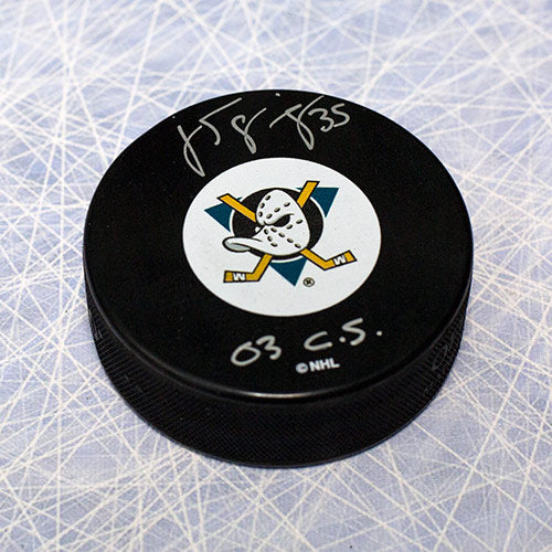 Jean-Sebastien Giguere Anaheim Mighty Ducks Autographed Hockey Puck | AJ Sports.