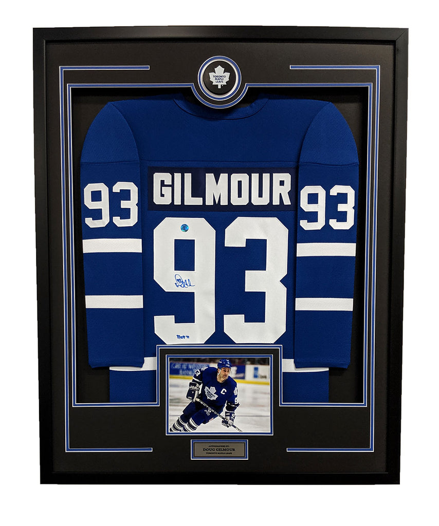 Doug Gilmour Autographed Toronto Maple Leafs 36x44 Framed Jersey Display | AJ Sports.