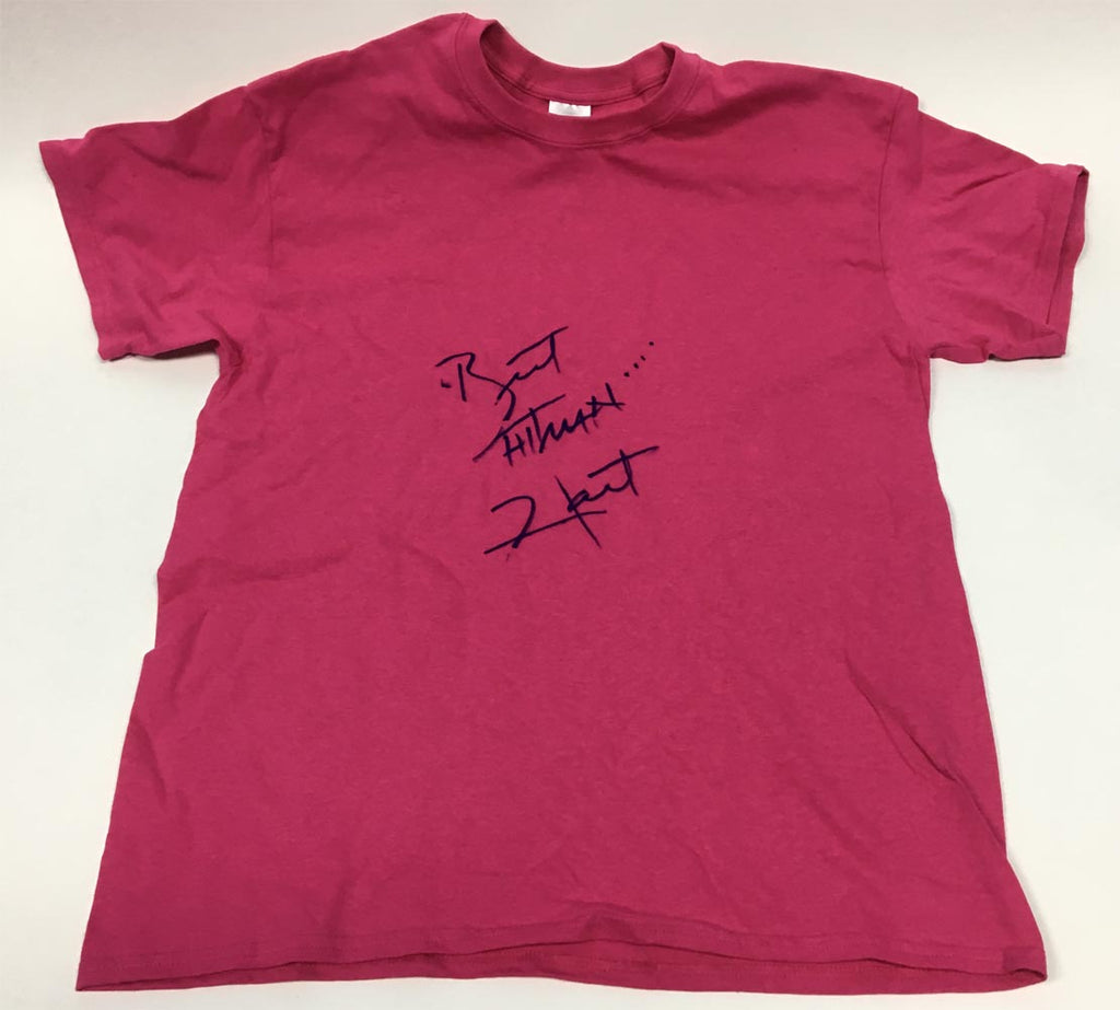 Bret Hitman Hart Autographed Pink Wrestling T-Shirt Costume | AJ Sports.