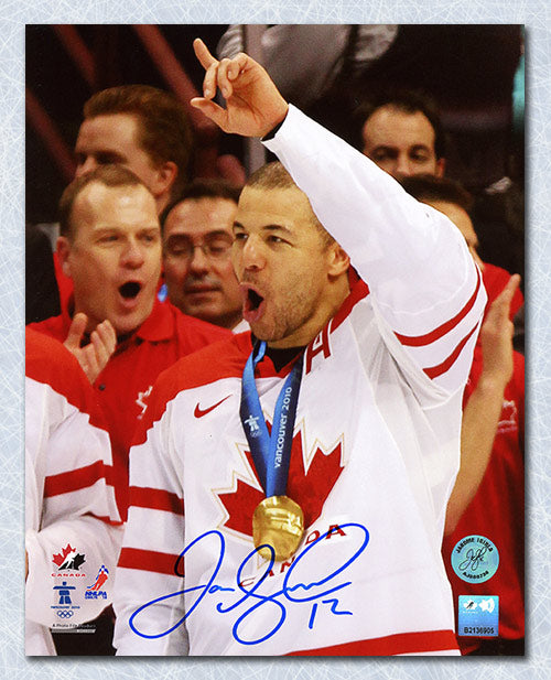 Jarome Iginla Team Canada Autographed 2010 Olympic Gold Medal 8x10 Photo | AJ Sports.