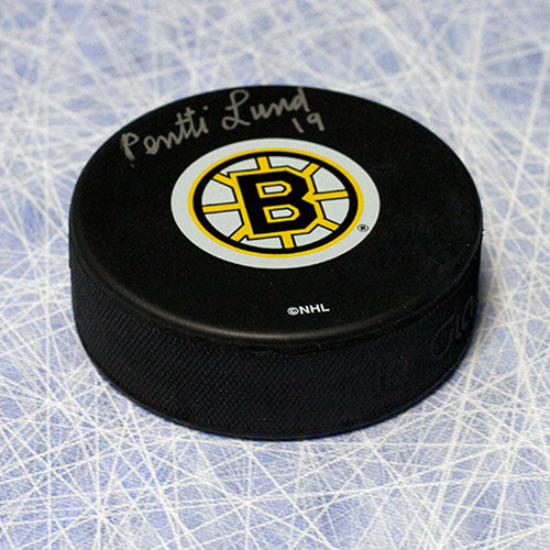 Pentti Lund Boston Bruins Autographed Hockey Puck | AJ Sports.