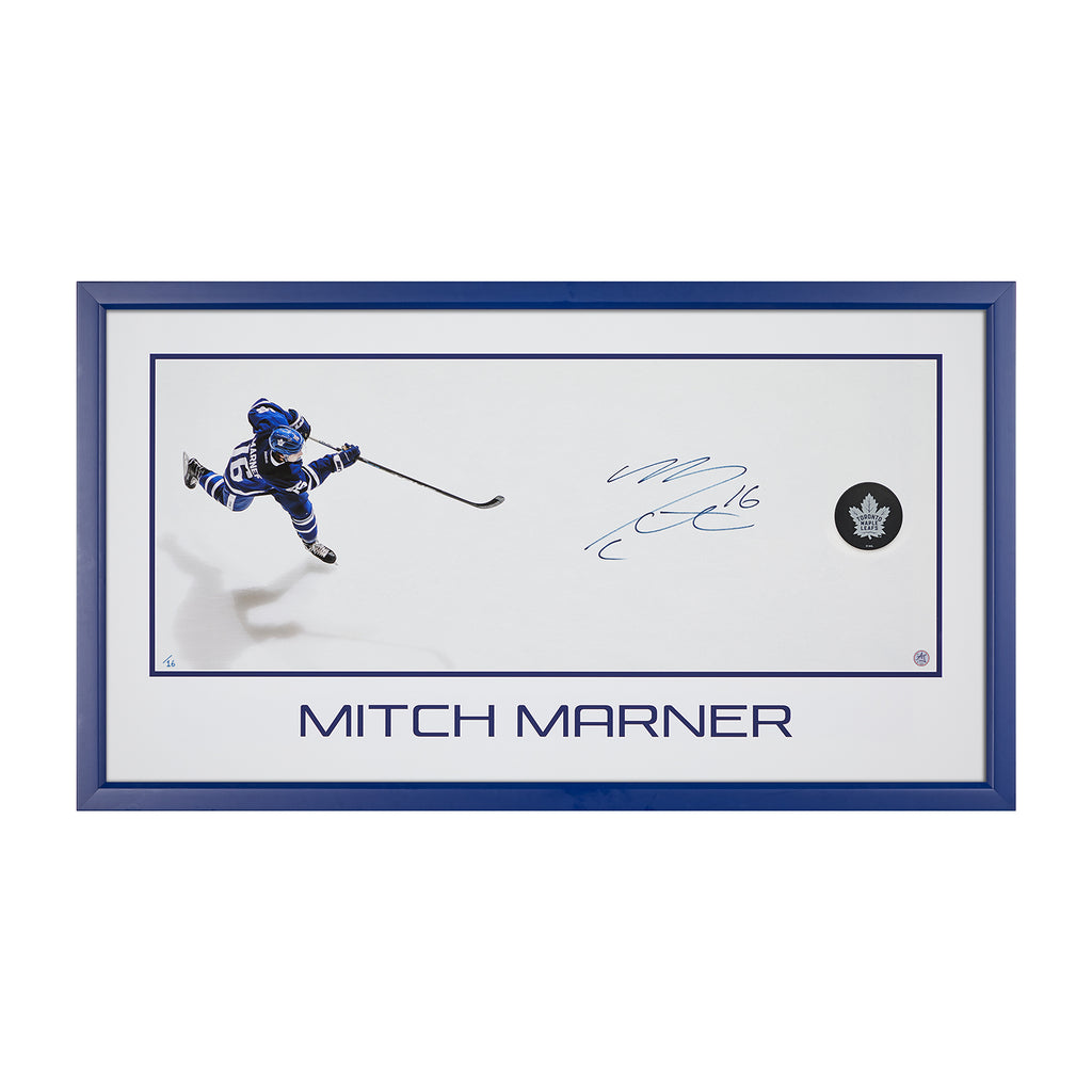Mitch Marner Signed Toronto Maple Leafs Slapshot 35x14 Frame | AJ Sports.