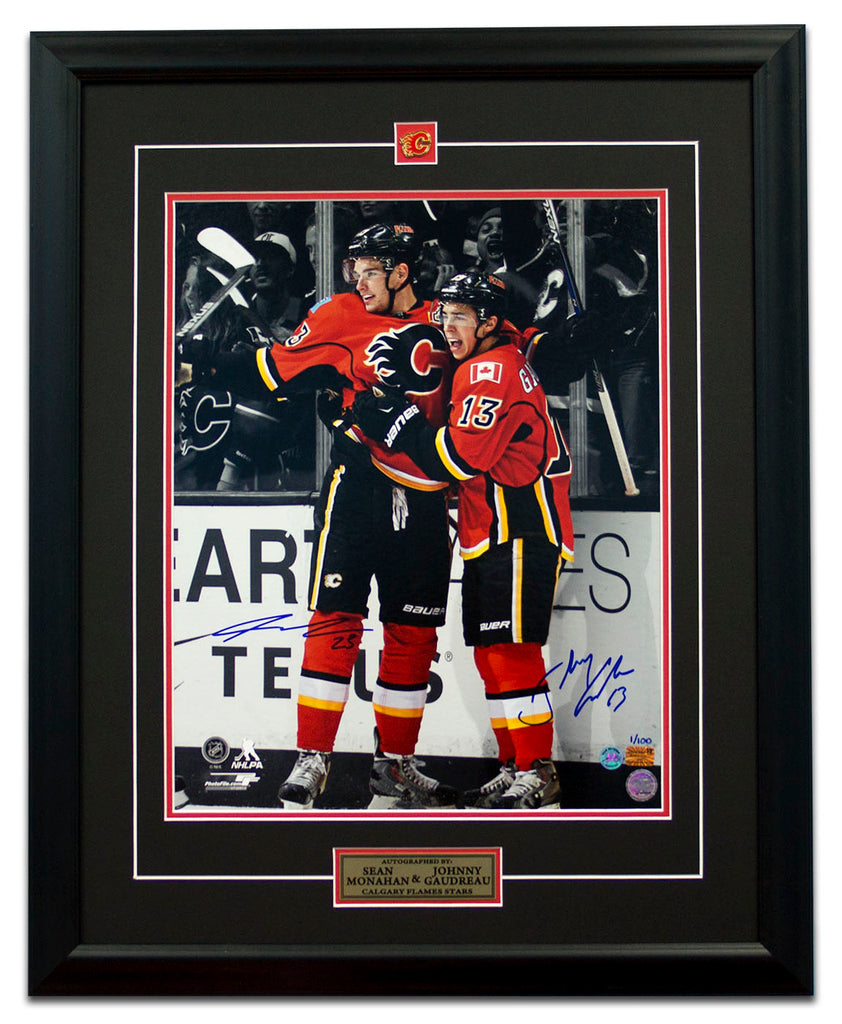 Monahan & Gaudreau Calgary Flames Dual Signed Goal Celebration 26x32 Frame #/100 | AJ Sports.