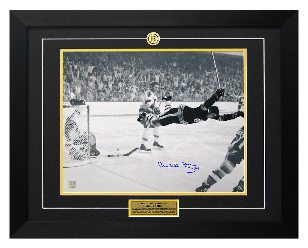 Bobby Orr Boston Bruins Autographed Stanley Cup Flying Goal 26x32 Frame | AJ Sports.