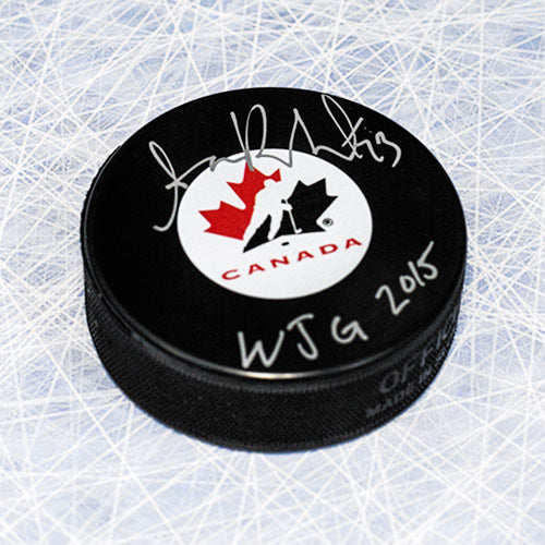 Sam Reinhart Team Canada Autographed Hockey Puck with 2015 WJC Note | AJ Sports.