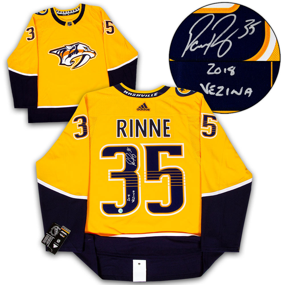 Pekka Rinne Nashville Predators Signed with 2018 Vezina Note Adidas Jersey | AJ Sports.