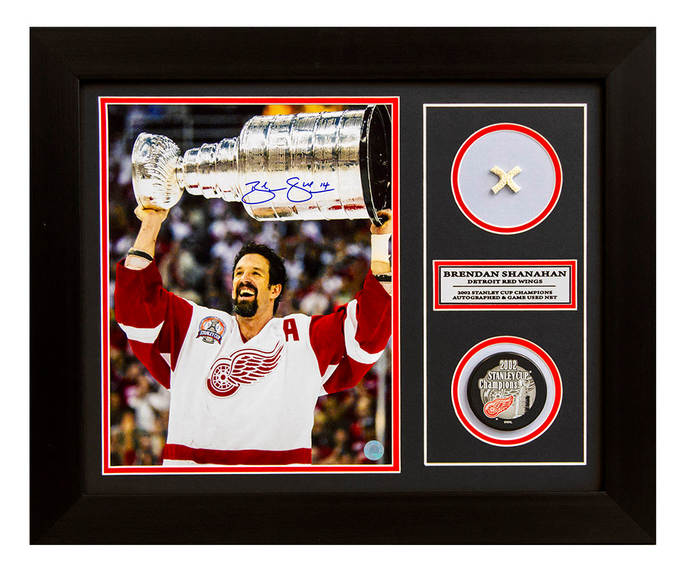 Brendan Shanahan Red Wings 2002 Stanley Cup Signed & Game Used Net 20x24 Frame | AJ Sports.