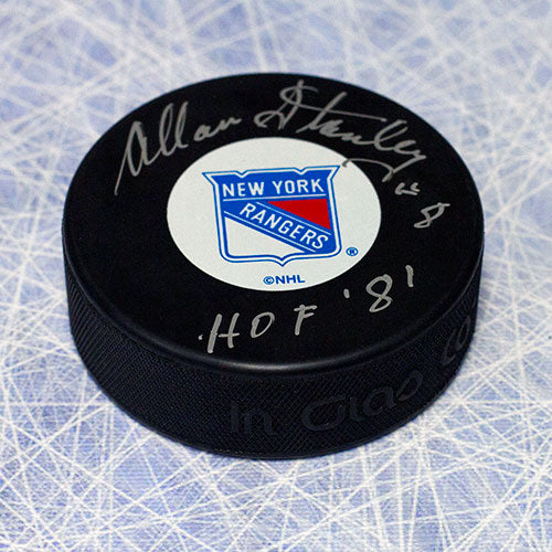 Allan Stanley New York Rangers Signed Hockey Puck with HOF Note | AJ Sports.