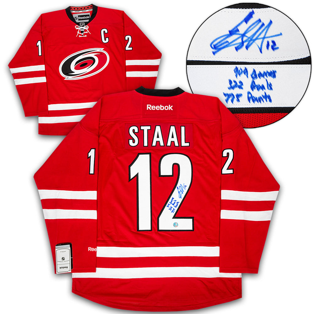 Eric Staal Carolina Hurricanes Signed Franchise Stats Note Premier Jersey | AJ Sports.