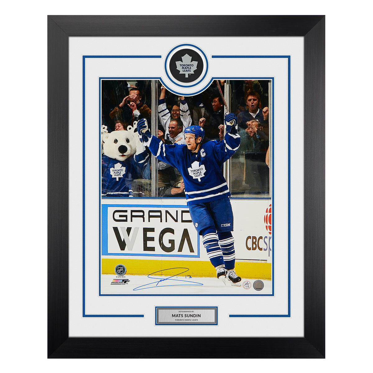 AJ Sports Mats Sundin Signed Toronto Maple Leafs Puck Display 26x32 Frame