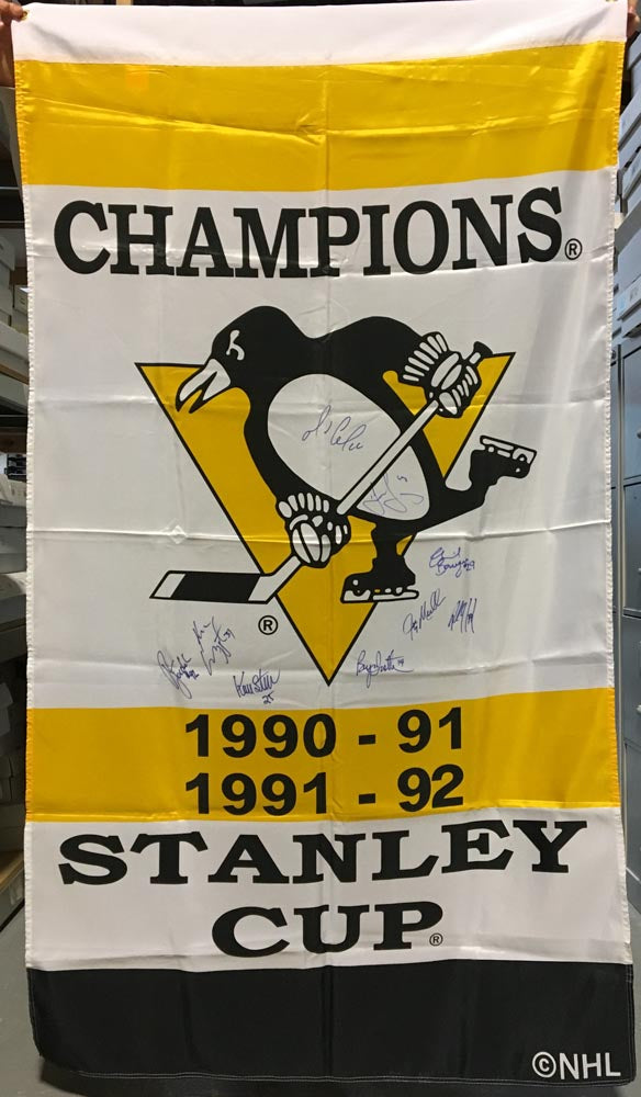Pittsburgh Penguins Autographed Stanley Cup 9 Player Team Signed 36x60 Banner | AJ Sports.