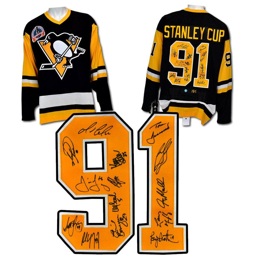 1991 Pittsburgh Penguins 14 Player Team Signed Stanley Cup Jersey #/91 | AJ Sports.