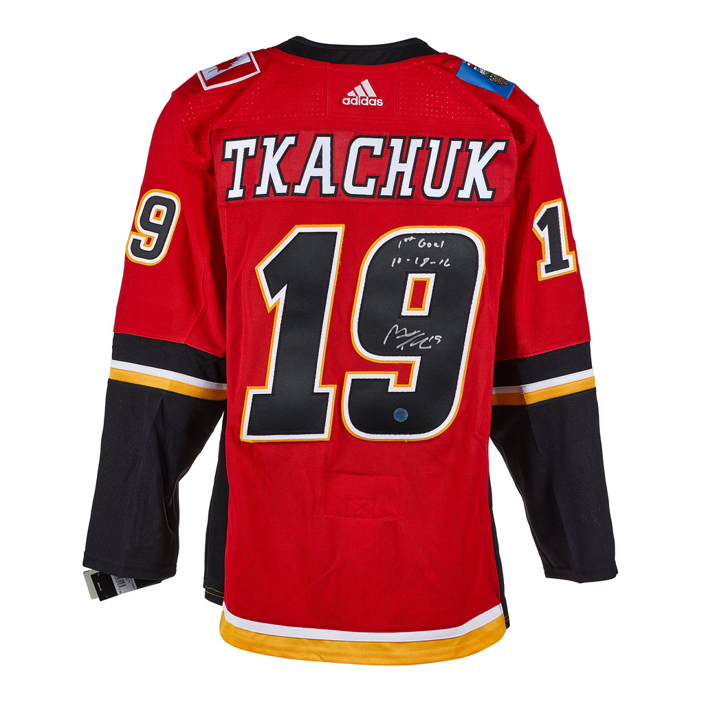 Matthew Tkachuk Calgary Flames Signed & Dated 1st Goal Adidas Jersey | AJ Sports.