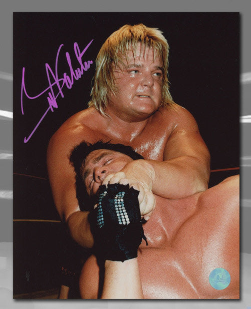 Greg The Hammer Valentine Autographed Wrestling Sleeper Hold 8x10 Photo | AJ Sports.
