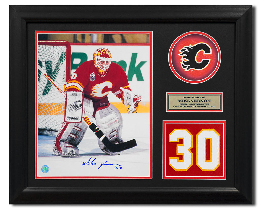 Mike Vernon Calgary Flames Signed 20x24 Retired Number Frame | AJ Sports.