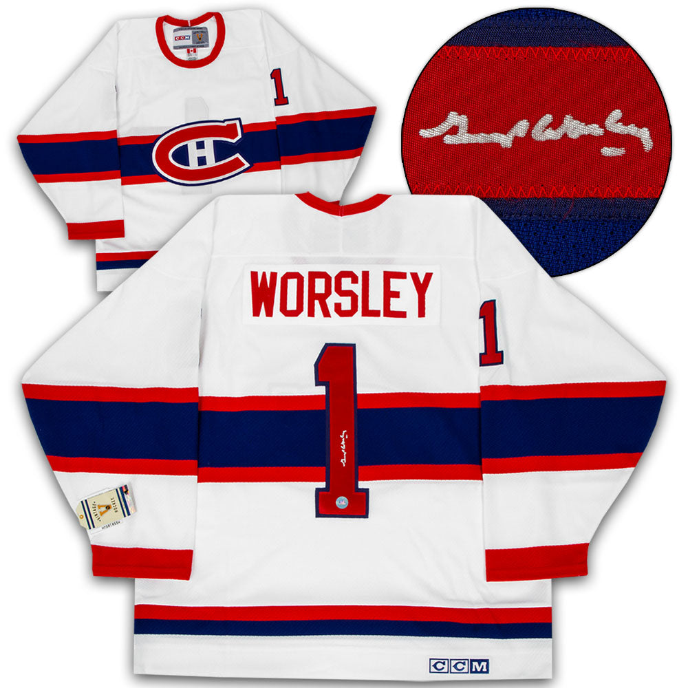 Gump Worsley Montreal Canadiens Signed Original Six Vintage CCM Jersey | AJ Sports.