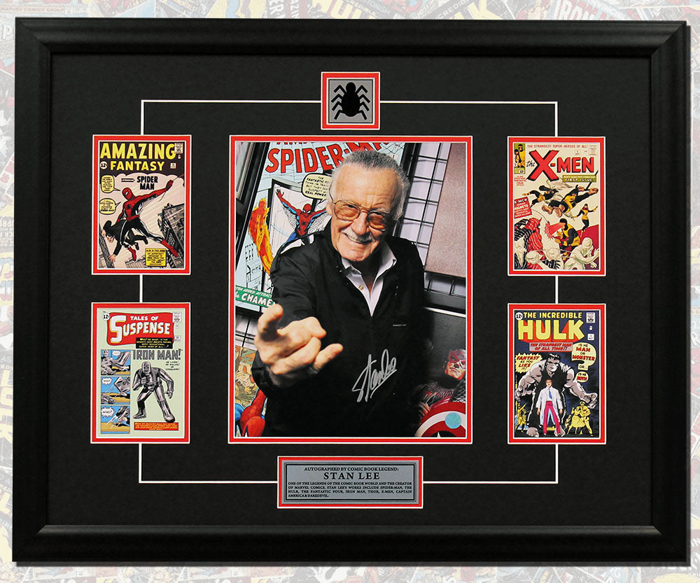 Stan Lee Autographed Web Slinger Comic Book Covers Collage 26x32 Frame | AJ Sports.