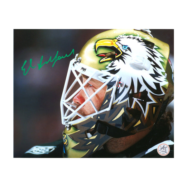 AJ Sports | Ed Belfour Signed Dallas Stars Eagle Mask Profile 8x10