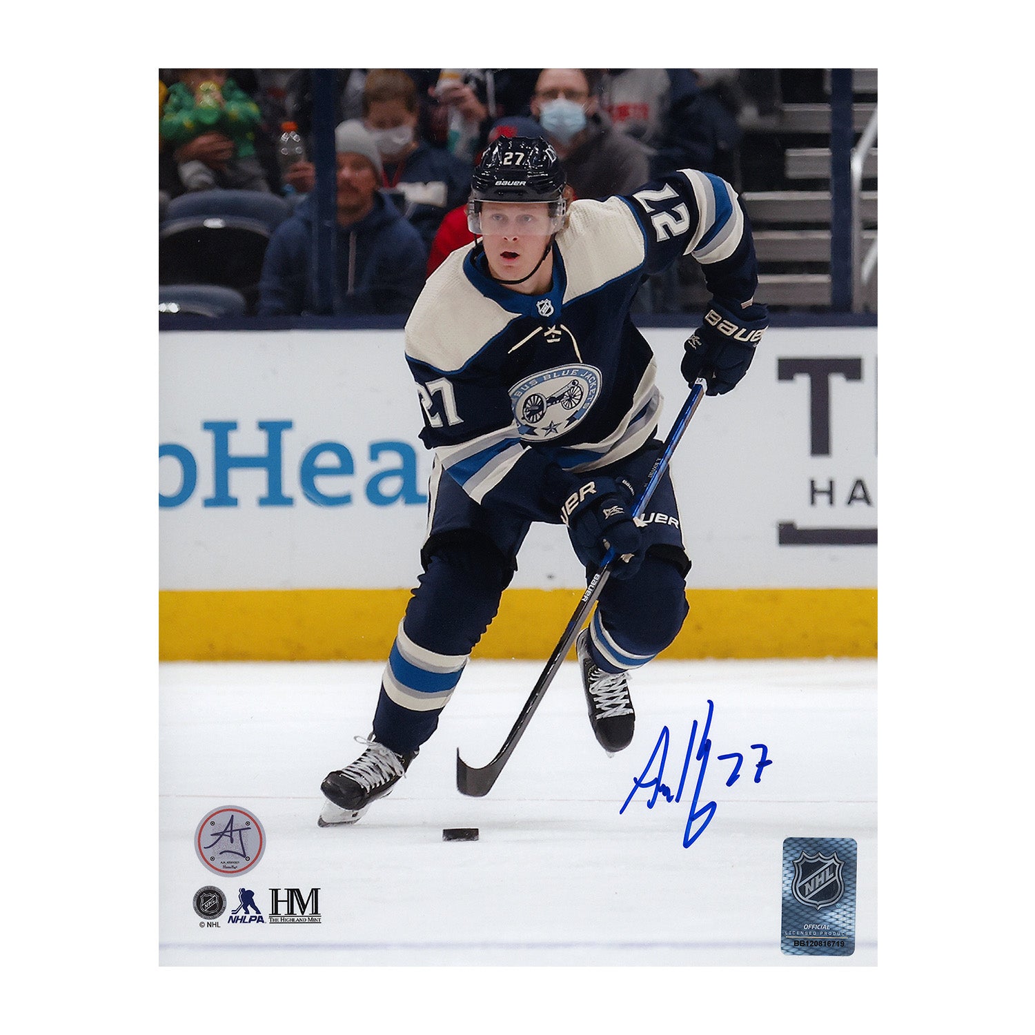 AJ Sports | Adam Boqvist Autographed Columbus Blue Jackets Puck Rush 8x10 Photo