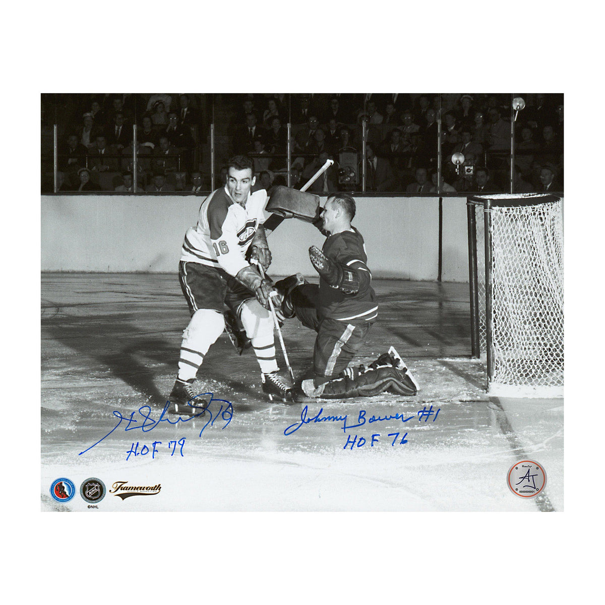 AJ Sports | Johnny Bower vs Henri Richard Dual Signed Leafs Canadiens ...