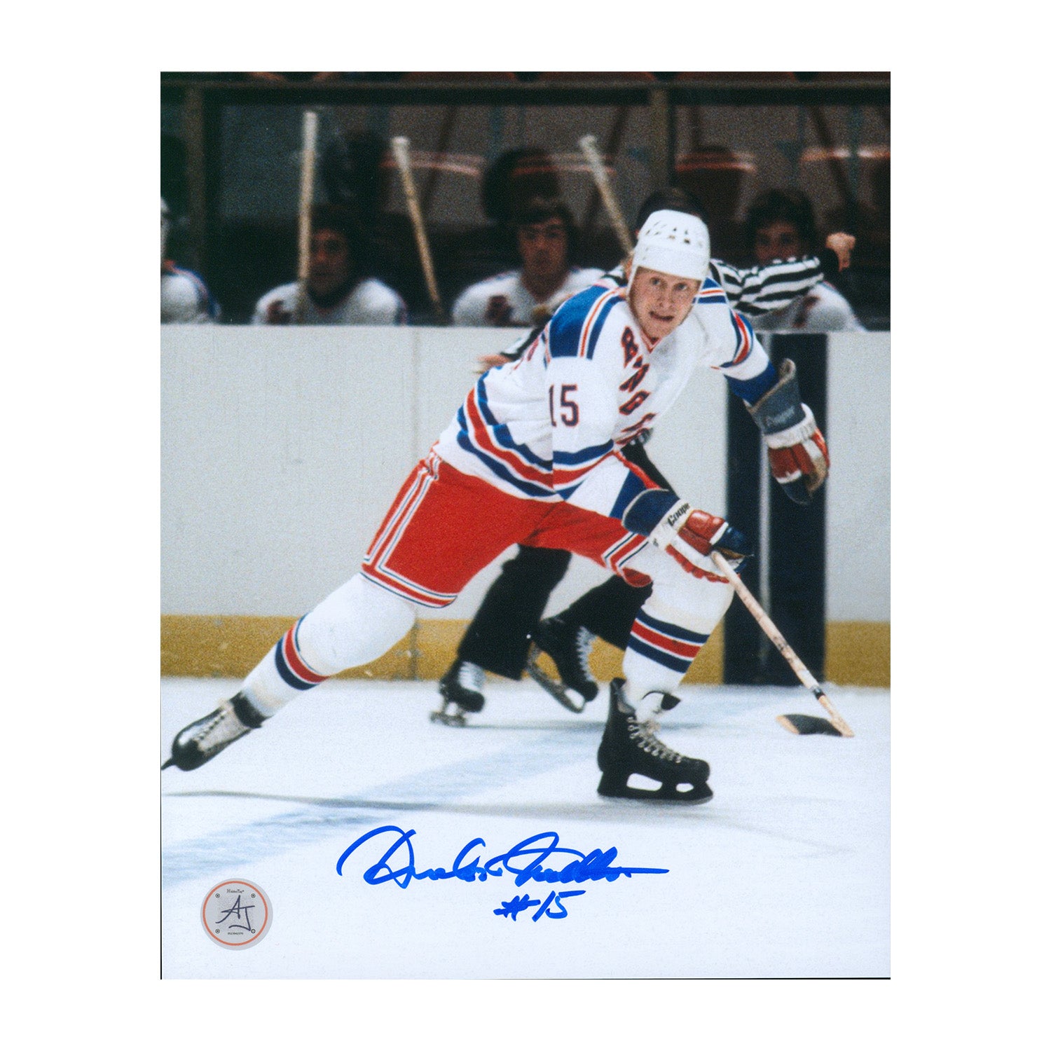AJ Sports | Anders Hedberg Autographed New York Rangers Game Action 8x10 Photo