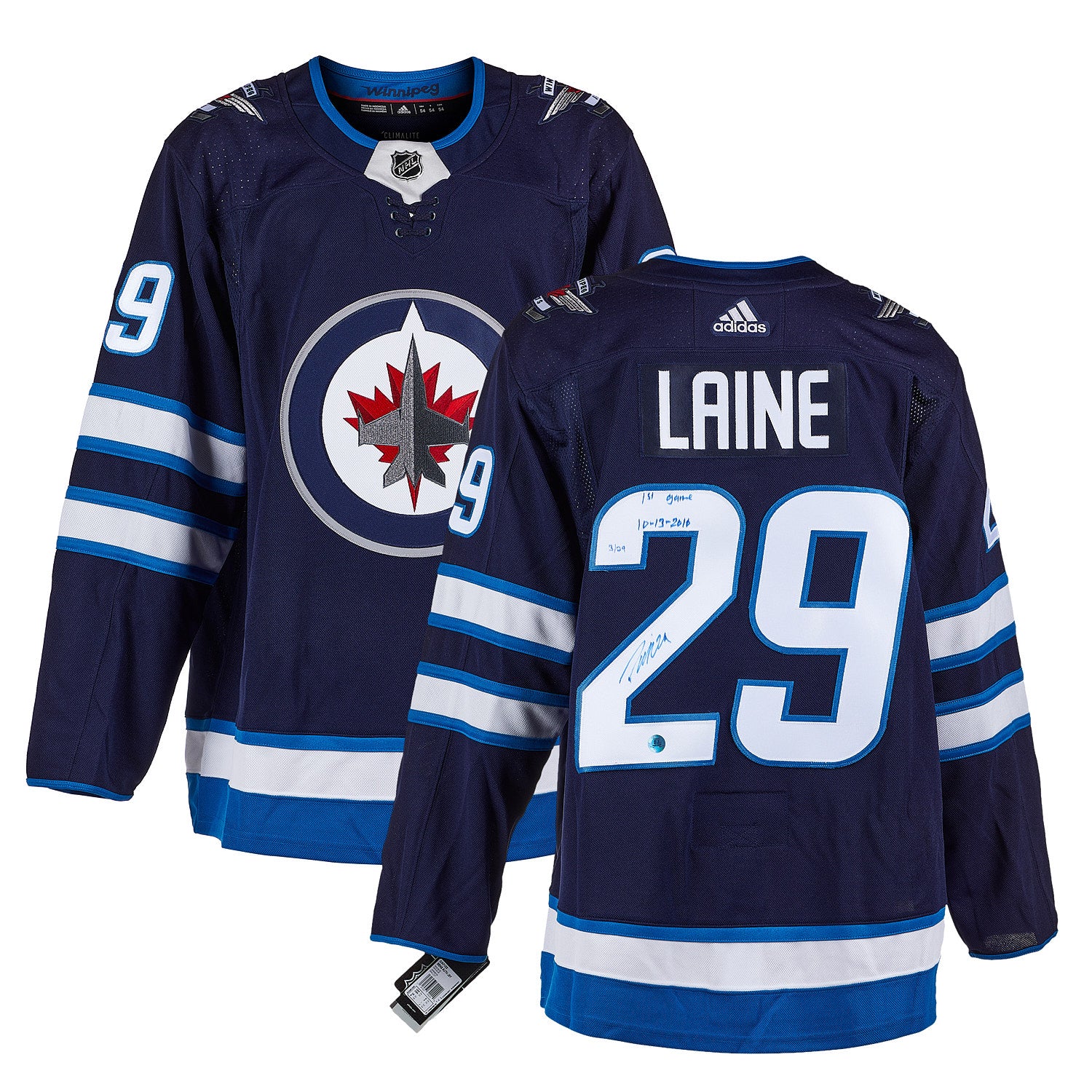 AJ Sports | Patrik Laine Winnipeg Jets Signed & Dated 1st Game