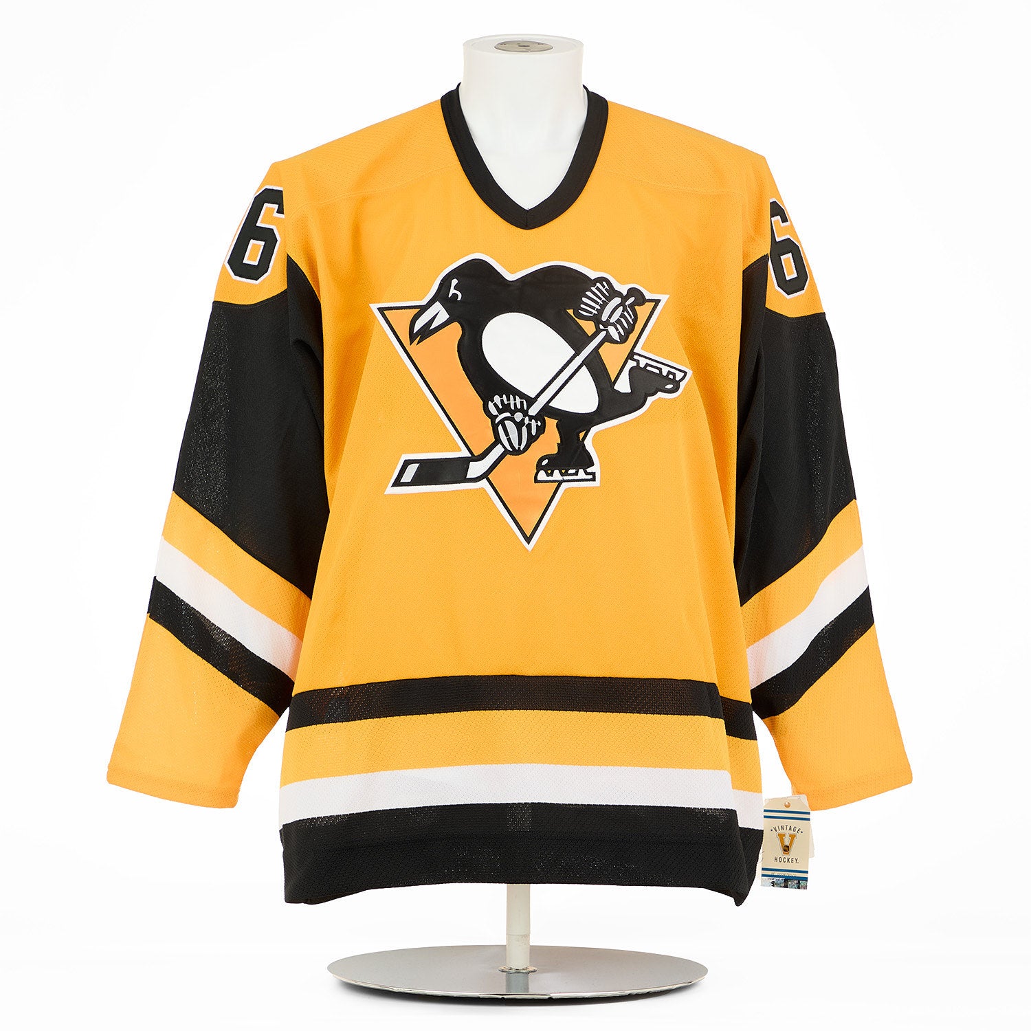 AJ Sports Mario Lemieux Signed Pittsburgh Penguins Yellow Rookie