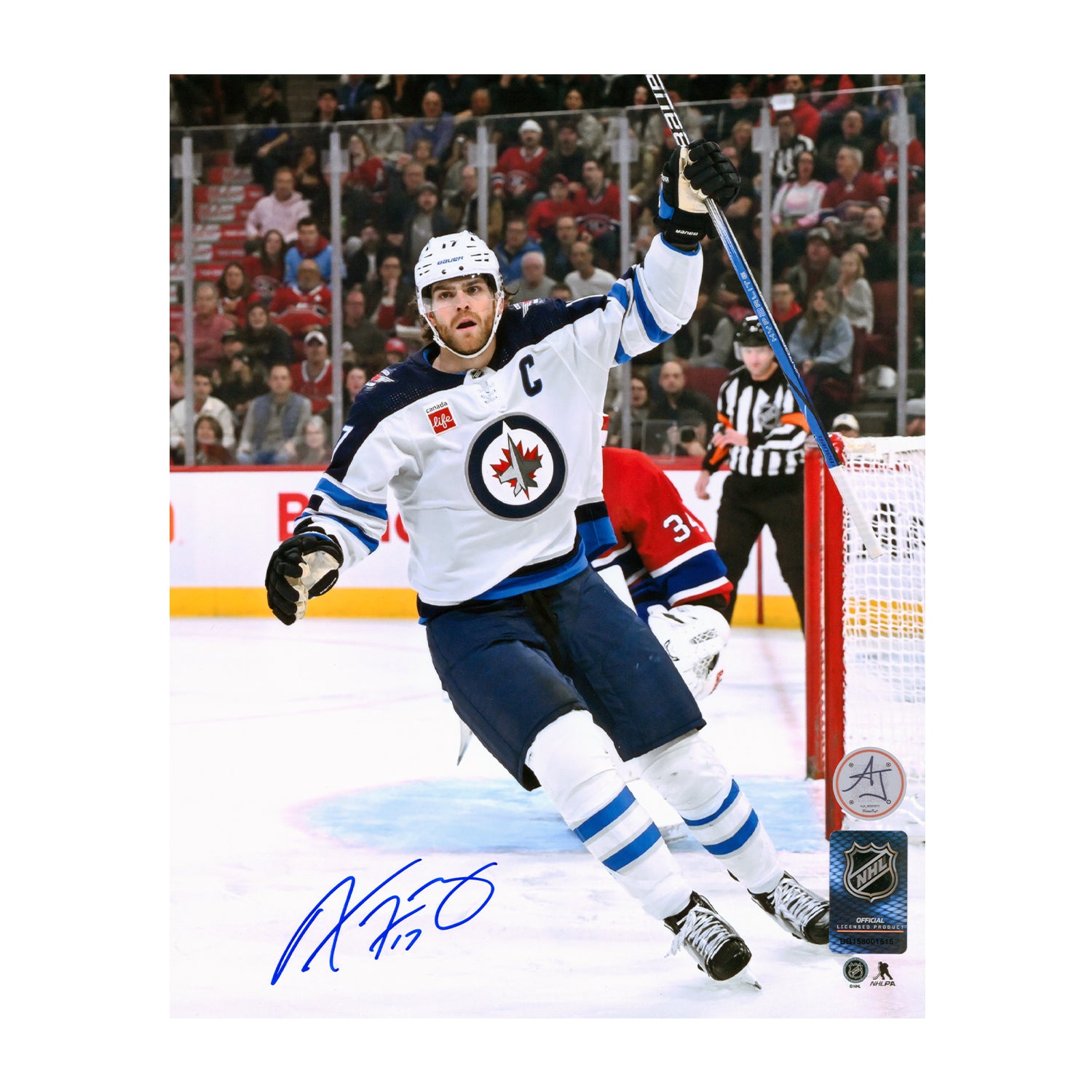 AJ Sports | Adam Lowry Signed Winnipeg Jets Goal Celebration 8x10 Photo