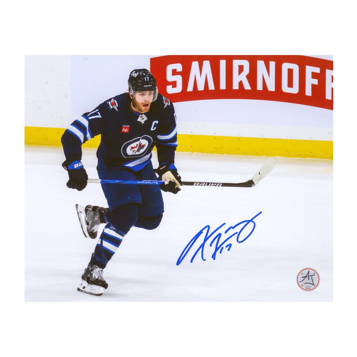 AJ Sports | Adam Lowry Signed Winnipeg Jets Elevated Angle 8x10 Photo