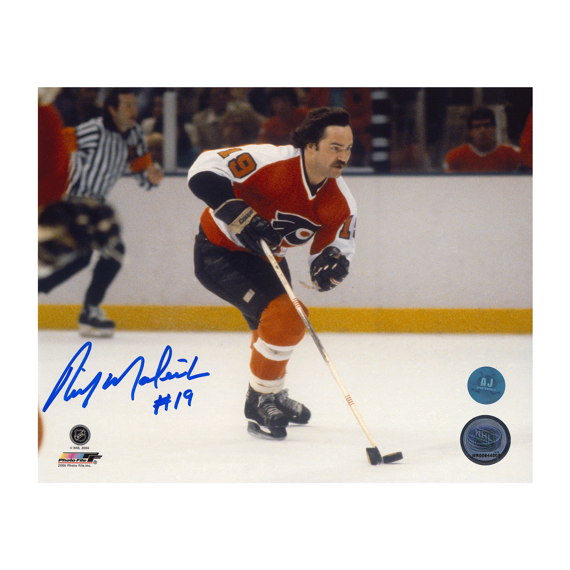 AJ Sports | Rick MacLeish Autographed Philadelphia Flyers Puck Rush 8x10 Photo