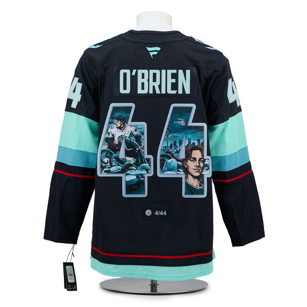 Jake O'Brien Autographed Seattle Kraken Comic Book Art Jersey #4/44