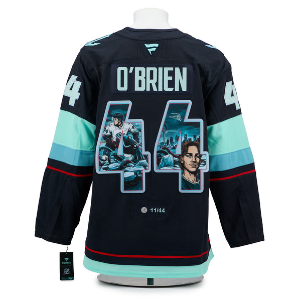 Jake O'Brien Autographed Seattle Kraken Comic Book Art Jersey #11/44