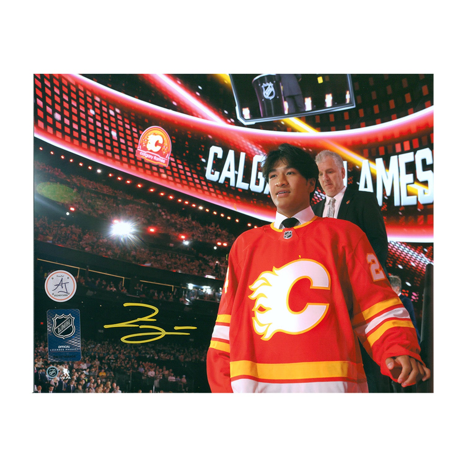 AJ Sports | Zayne Parekh Autographed Calgary Flames 2024 NHL Entry Draft 8x10 Photo