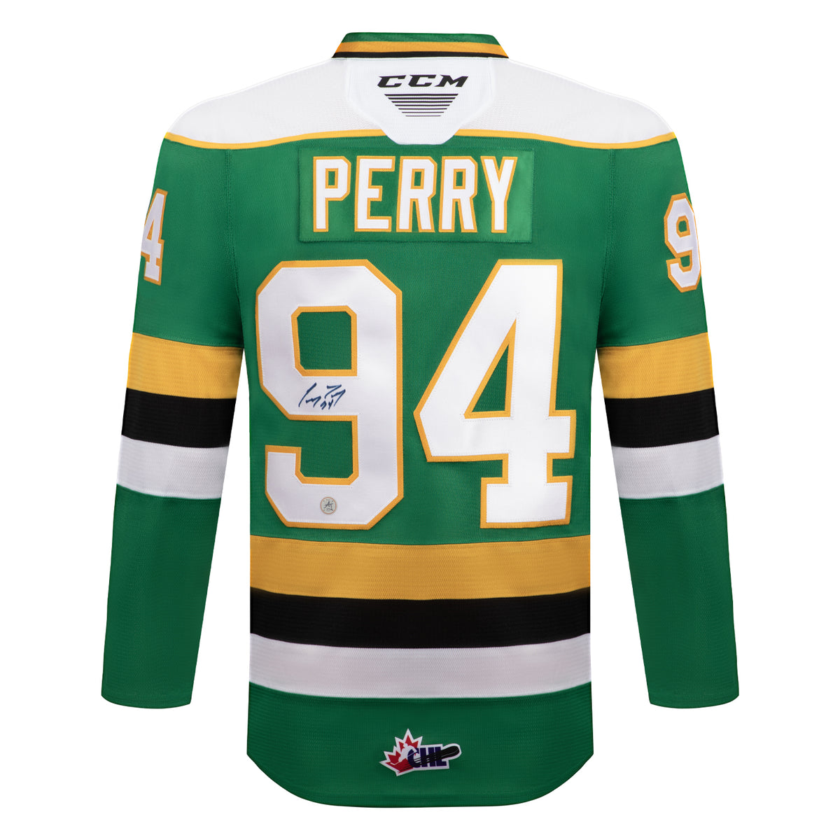 Corey Perry Signature AJ Sports | Corey Perry Autographed London Knights Green CCM CHL Jersey
