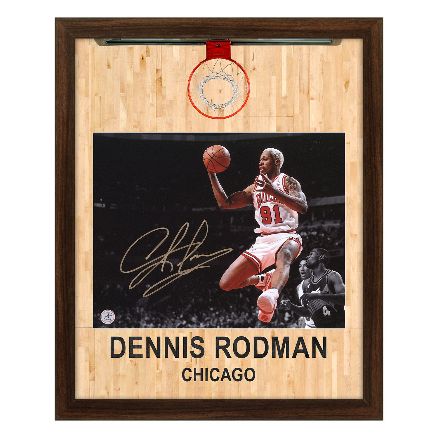 AJ Sports | Dennis Rodman Signed Chicago Bulls Aerial Hoop Graphic