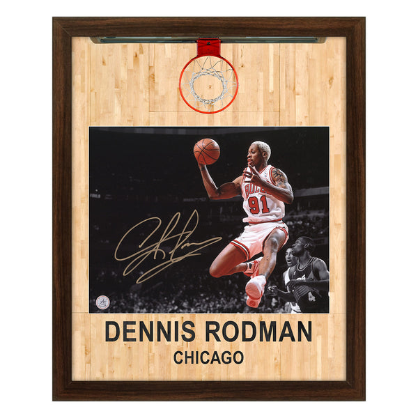 AJ Sports | Dennis Rodman Signed Chicago Bulls Aerial Hoop Graphic
