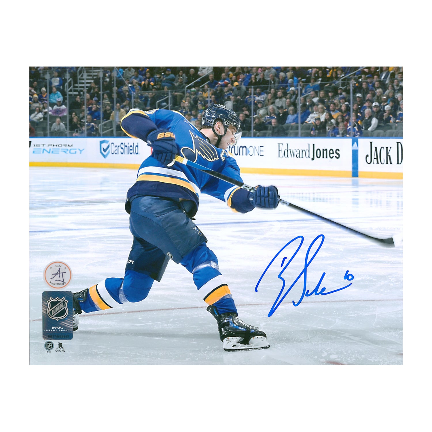 AJ Sports | Brayden Schenn Autographed St Louis Blues Slapshot 8x10 Photo