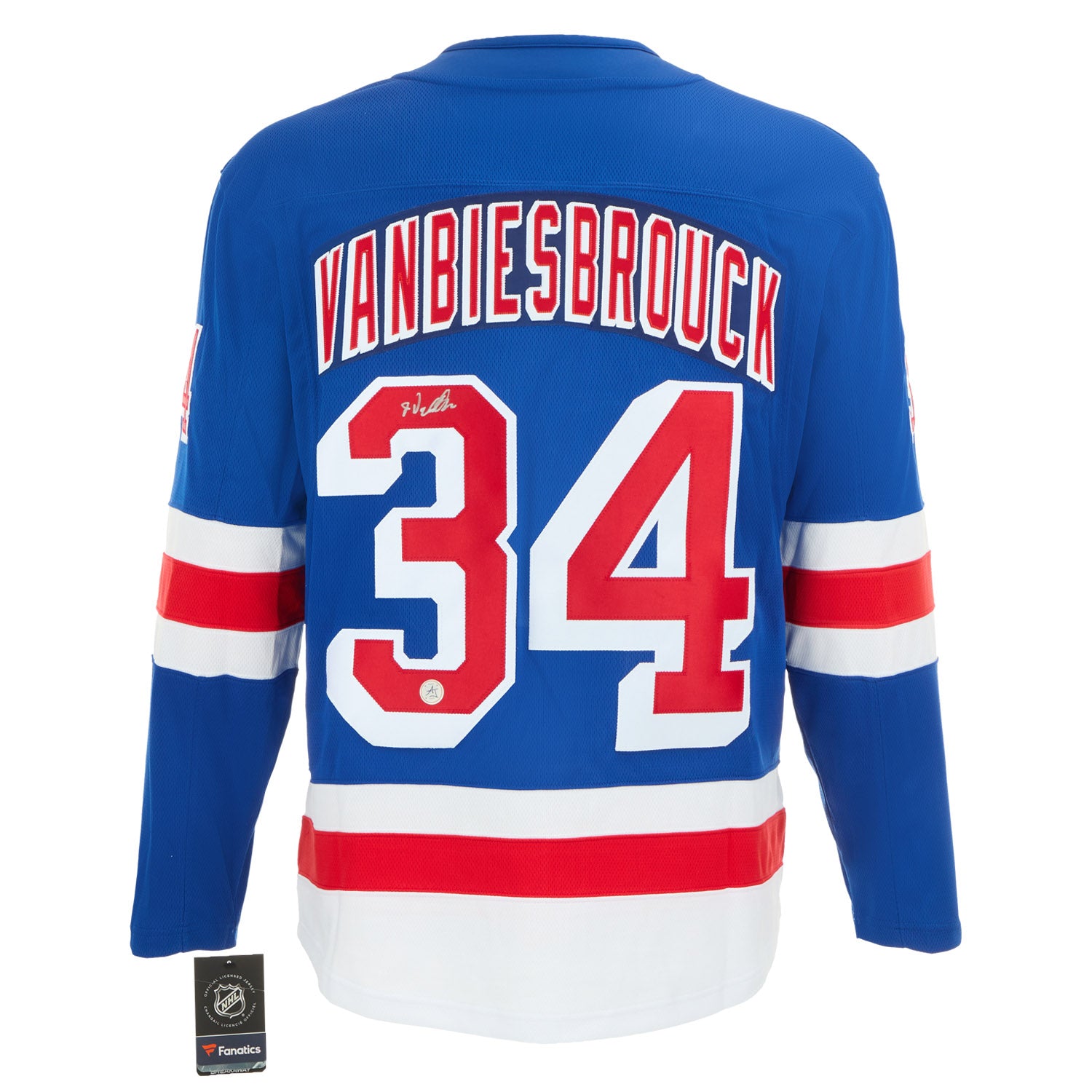 AJ Sports John Vanbiesbrouck Signed New York Rangers Blue