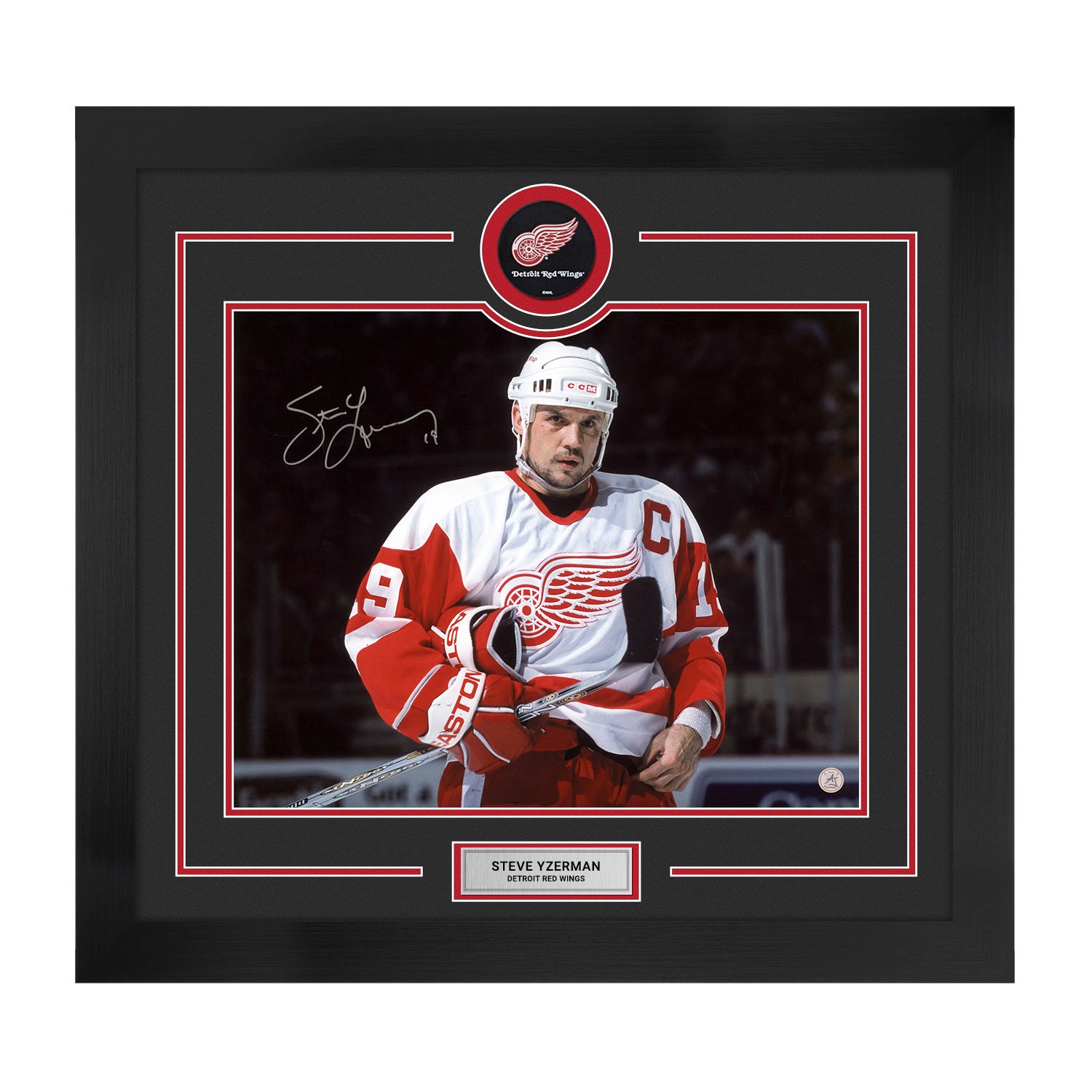 AJ Sports | Steve Yzerman Autographed Detroit Red Wings Puck Logo